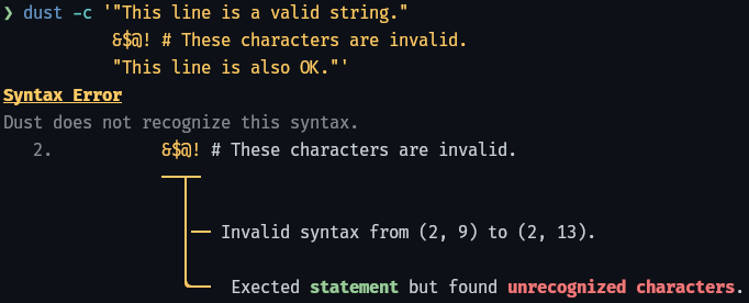 Example of syntax error output.