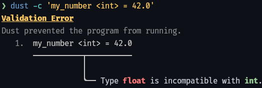 Example of type error output.